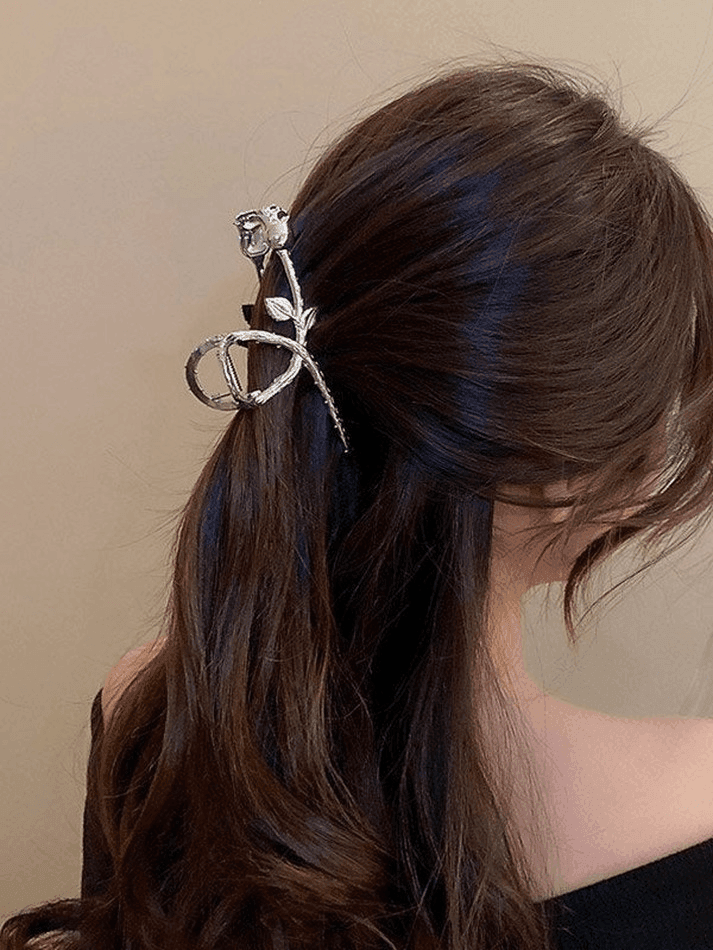 Vintage Rose Decor Silver Hair Claw - AnotherChill