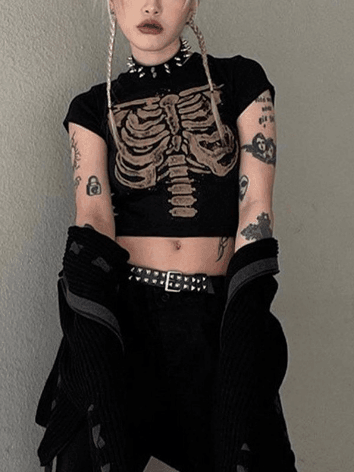 Vintage Skeleton Printed Crop Top - AnotherChill