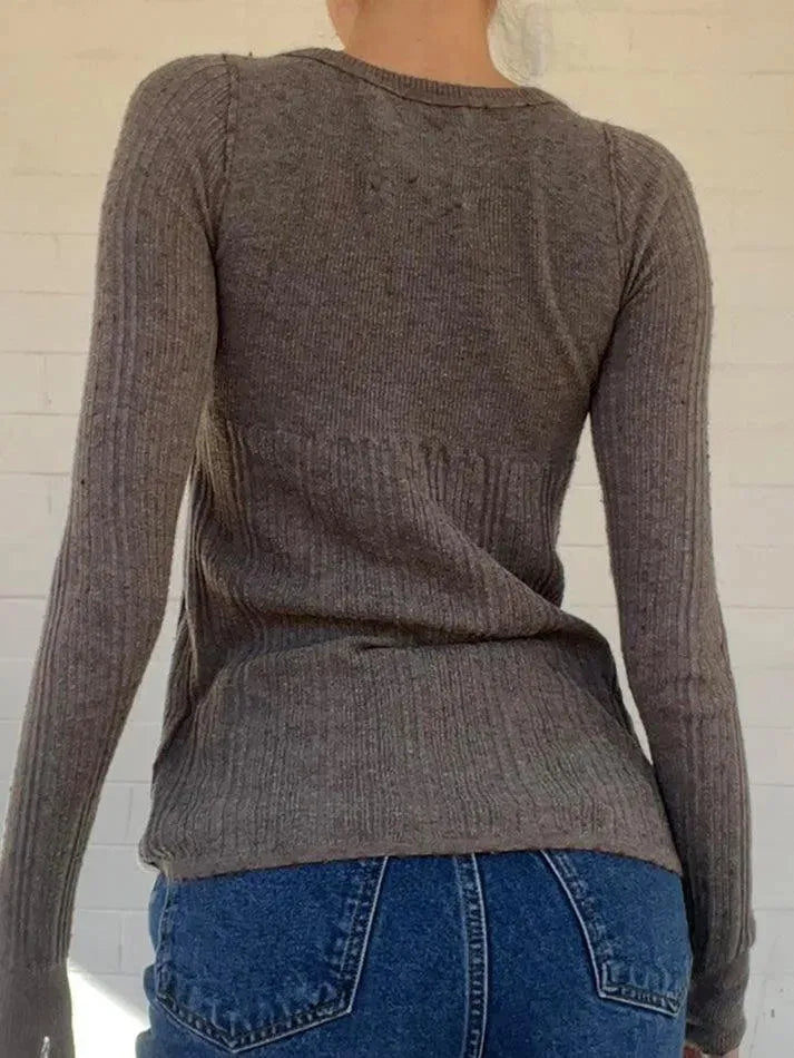 Vintage Square Neck Half-Button Striped Sweater - AnotherChill