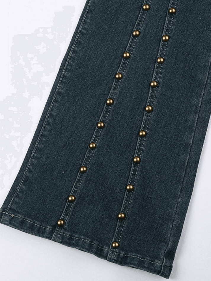 Vintage Stud Paneled Low-rise Bootcut Jeans - AnotherChill