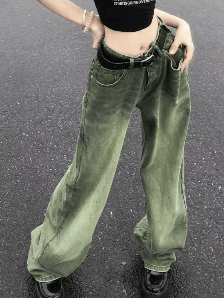 Vintage Wash Green 90s Boyfriend Jeans - AnotherChill