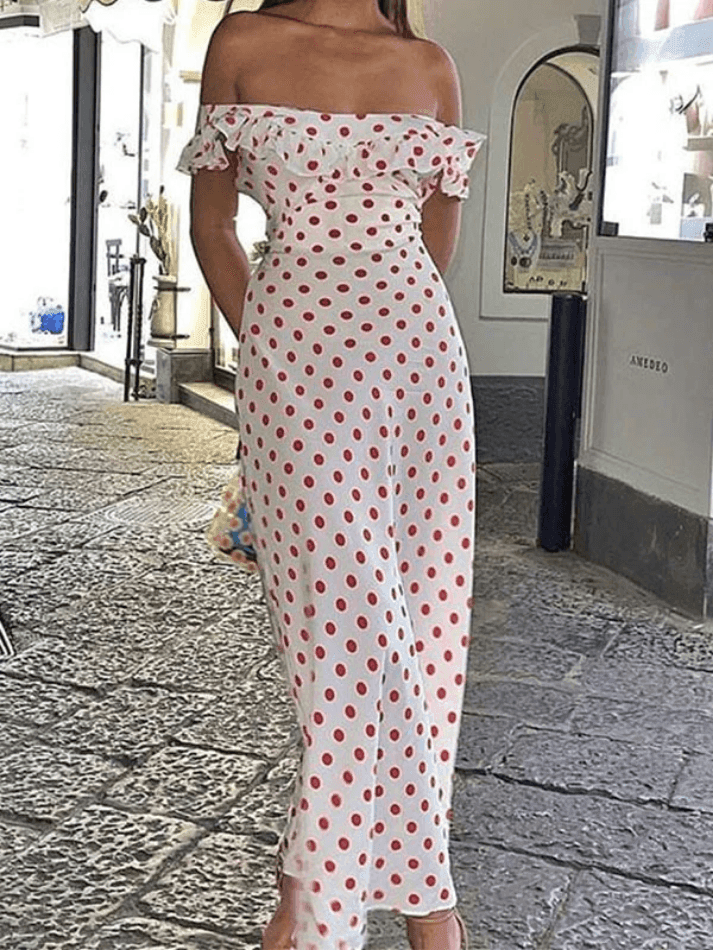 Waist Ruffled Polka Dot Dress - AnotherChill