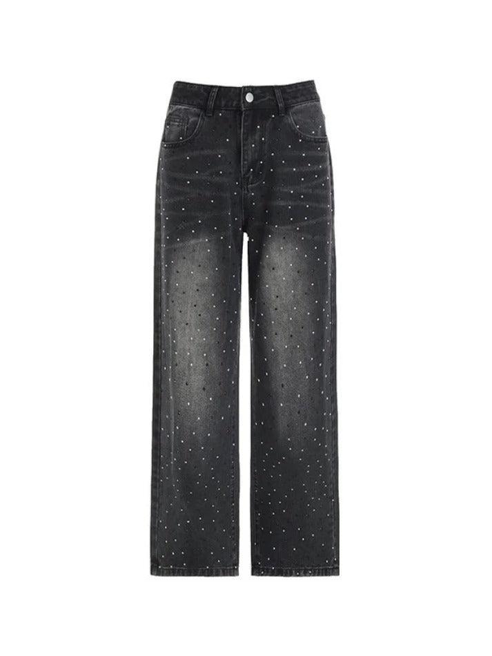 Wash Distressed Rhinestone High Rise Boyfriend Jeans - AnotherChill