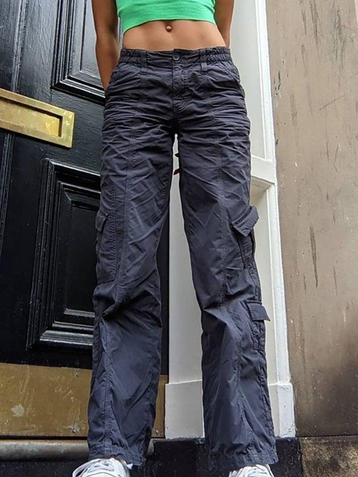 Washed Pocket Solid Cargo Pants - AnotherChill