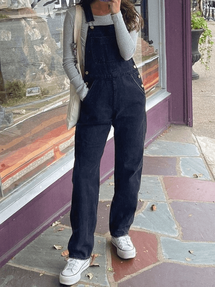 Washed Straight Leg Denim Overall - AnotherChill