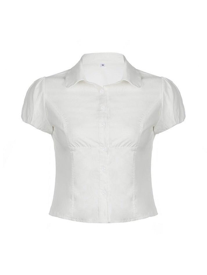 White Slim Waist Short Sleeves Shirts - AnotherChill