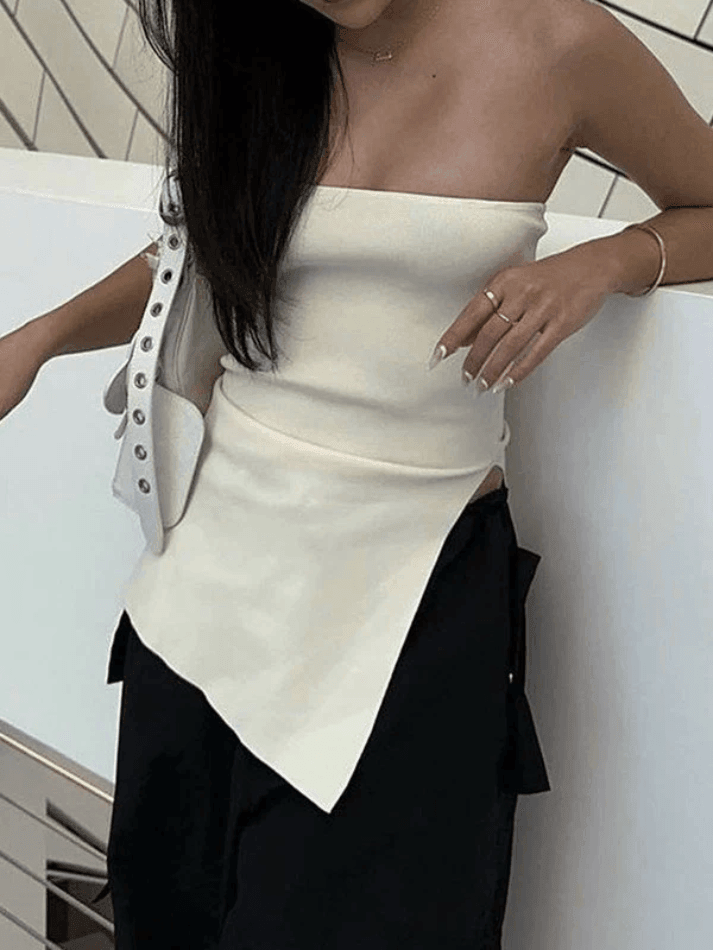 White Split Asymmetric Bandeau Top - AnotherChill