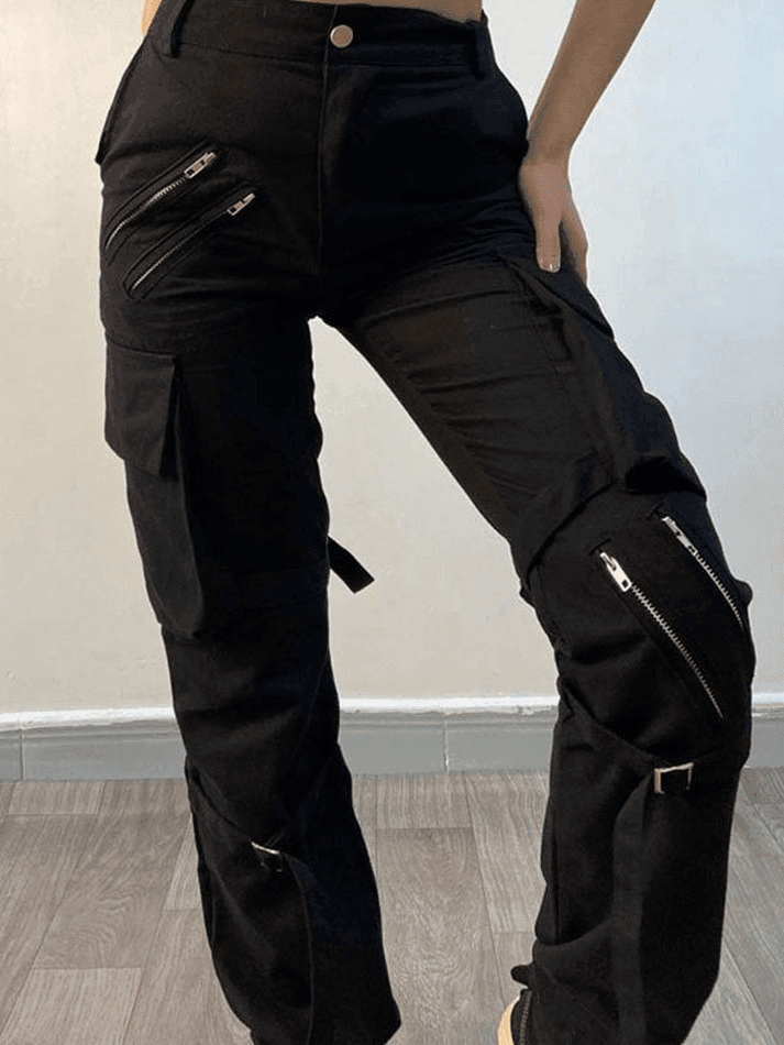 Zipper Strap Detail Cargo Pants - AnotherChill