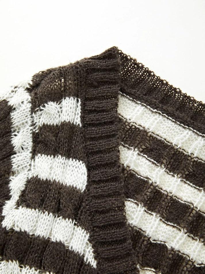 Brown Striped Cable Knit Top - AnotherChill
