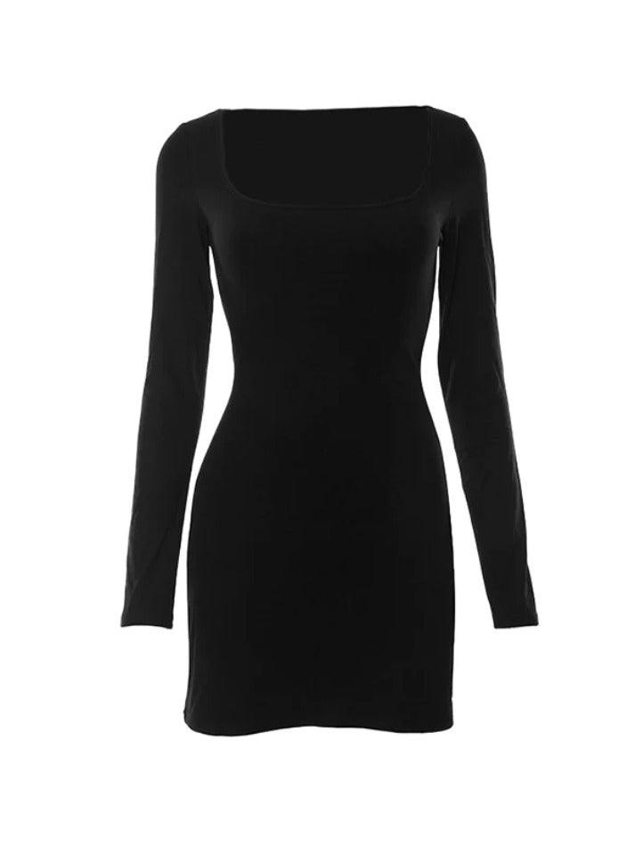 Solid Square Neck Slim Mini Dress - AnotherChill