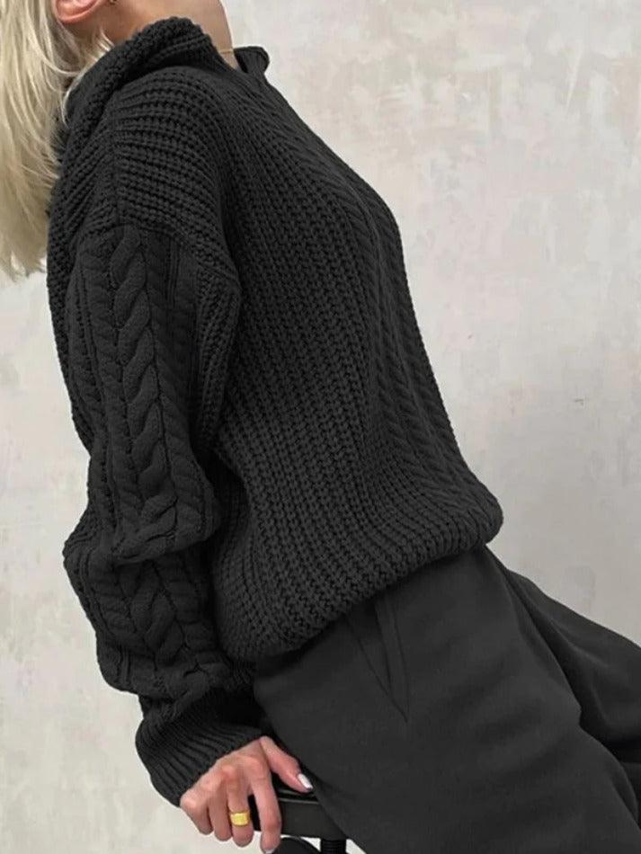 Solid Color Hooded Cable Knit Sweater - AnotherChill