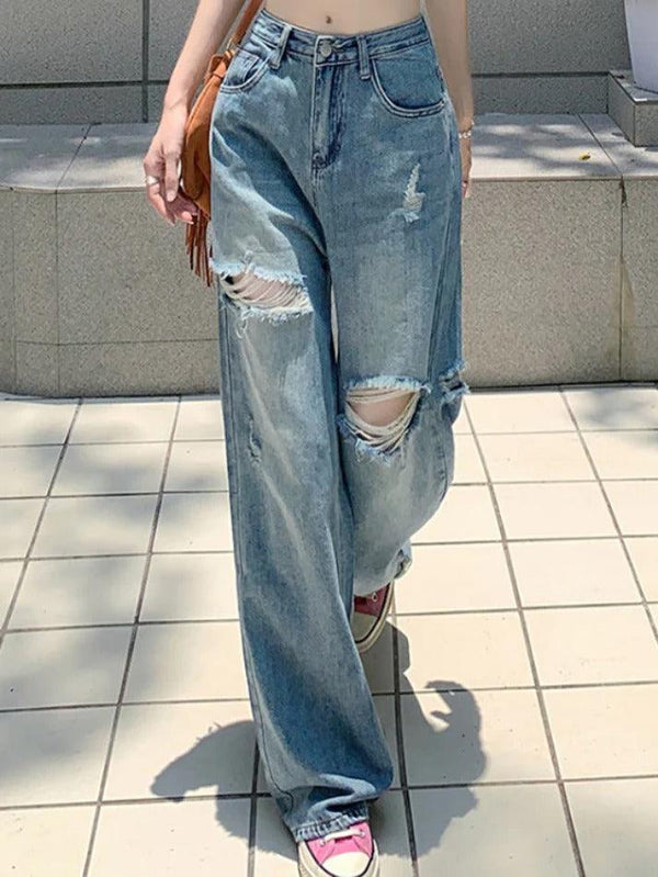 Vintage Wash Loose Ripped Jeans - AnotherChill