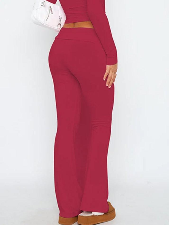 Solid High Rise Flare Leg Pants - AnotherChill