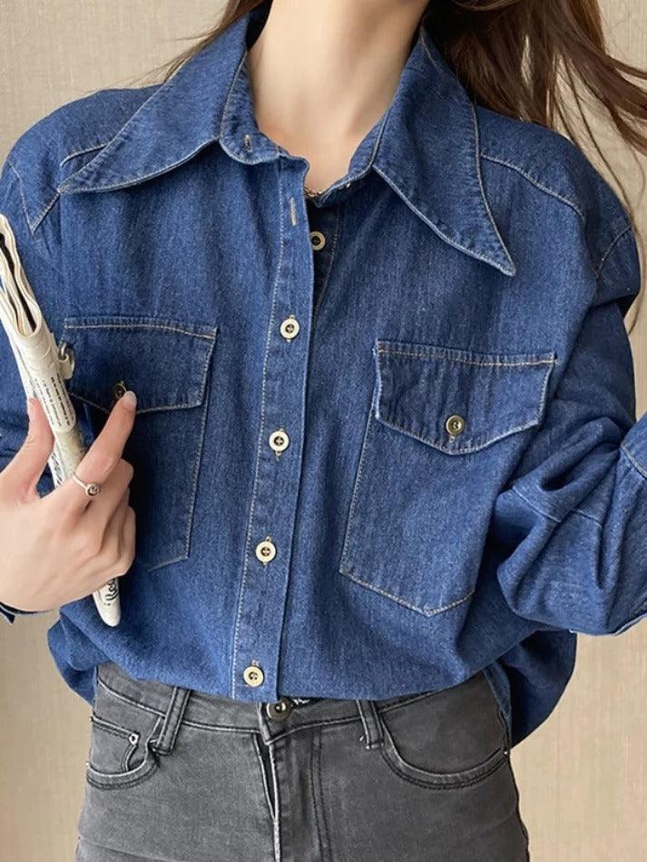 Wash Dual Pocket Denim Blouses&Shirts - AnotherChill