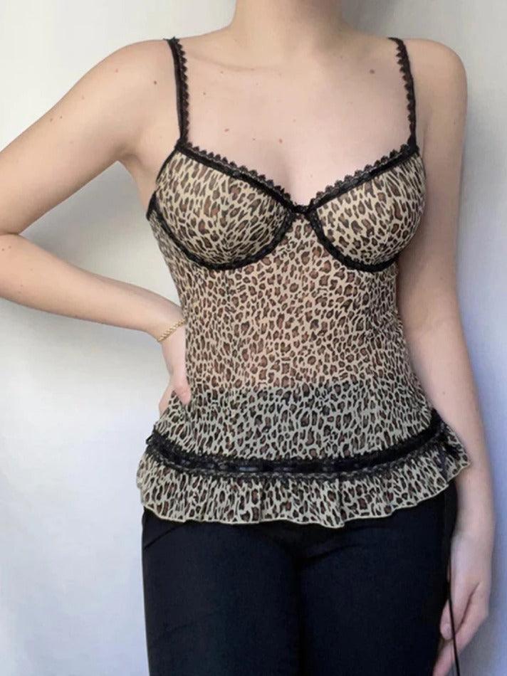 Leopard Print Lace Patchwork Cami Top - AnotherChill