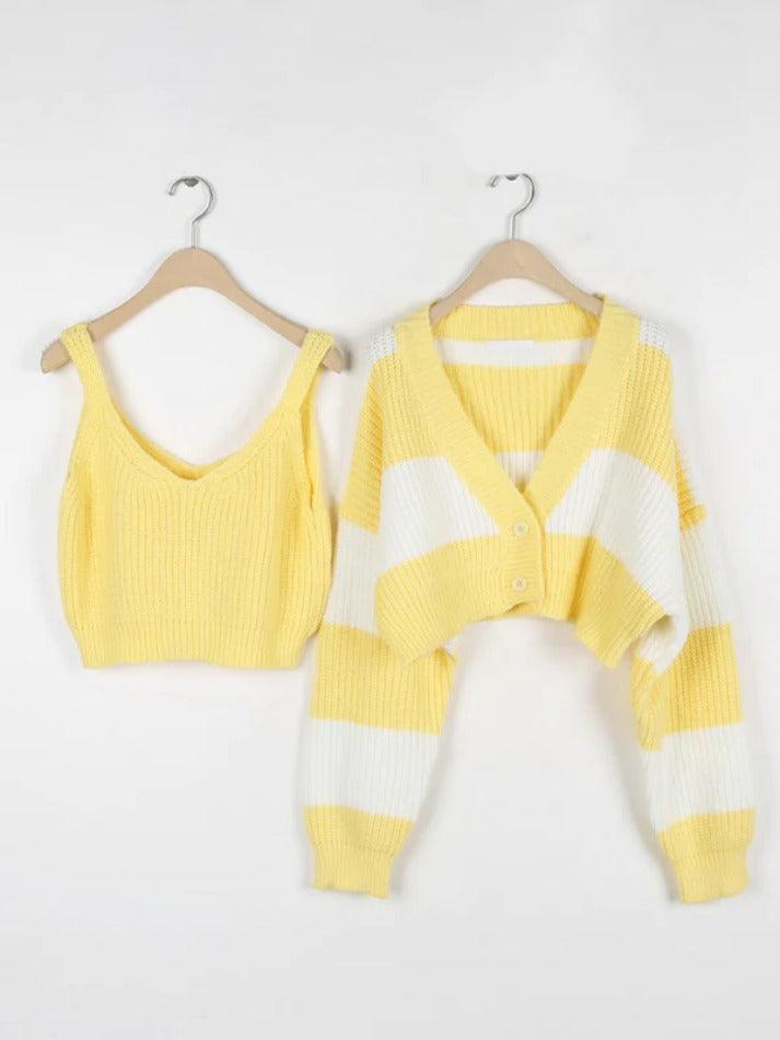 Stripe Splice Short Knit Cardigan - AnotherChill