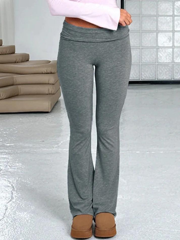 Solid High Rise Flare Leg Pants - AnotherChill