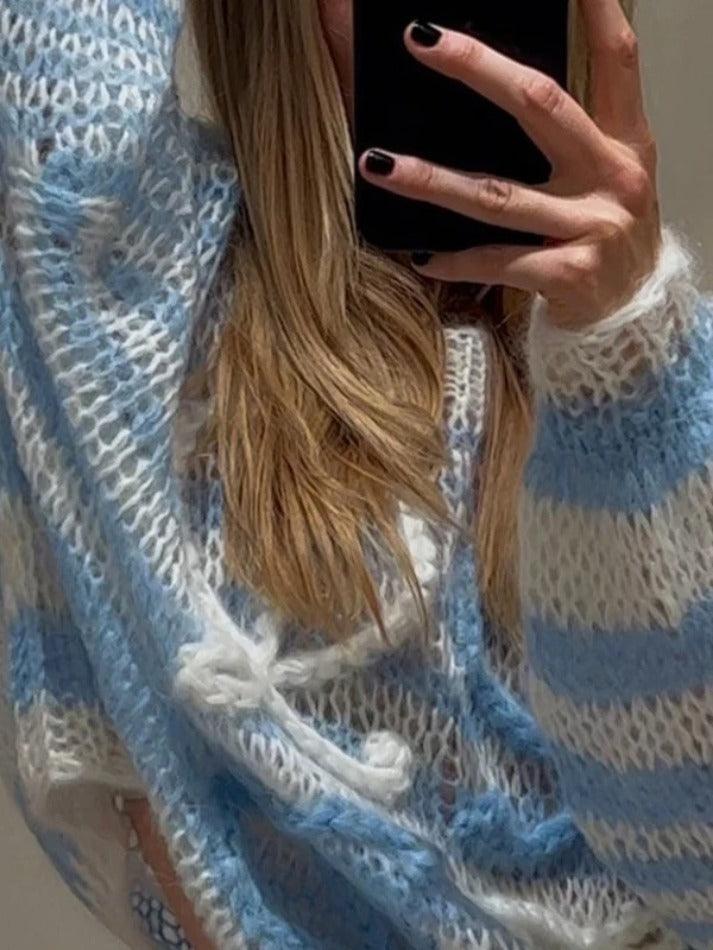 Stripe Crochet Baggy Sweater - AnotherChill