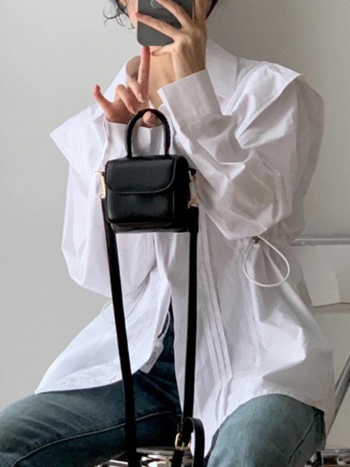 Pleated Drawstring Long Sleeve Blouse - AnotherChill