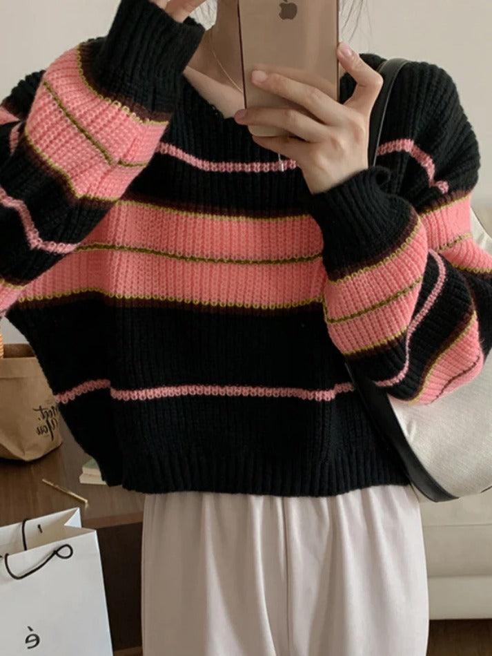 Stripe Splice Short Sweater - AnotherChill