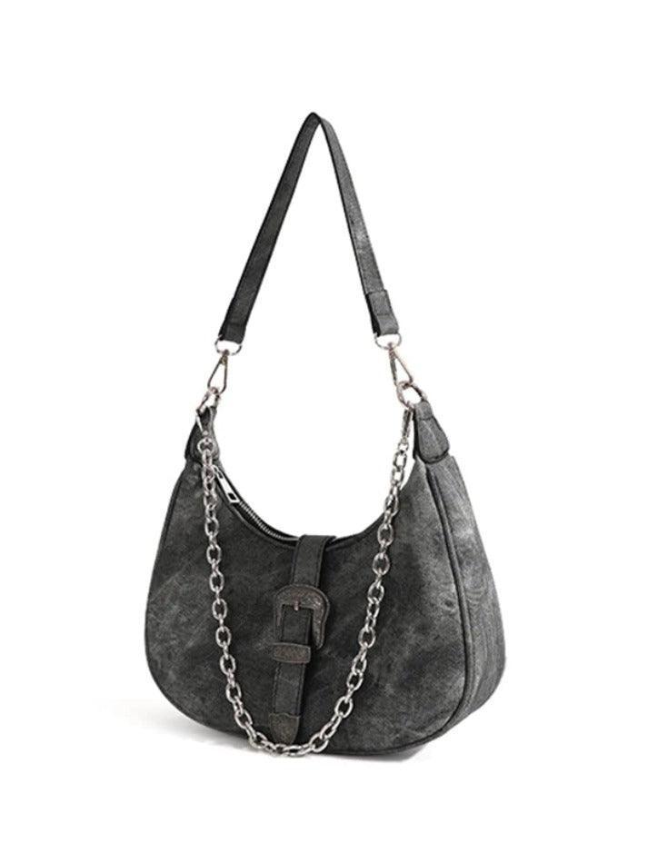 Vintage Distressed Chain Decor Shoulder Bag - AnotherChill