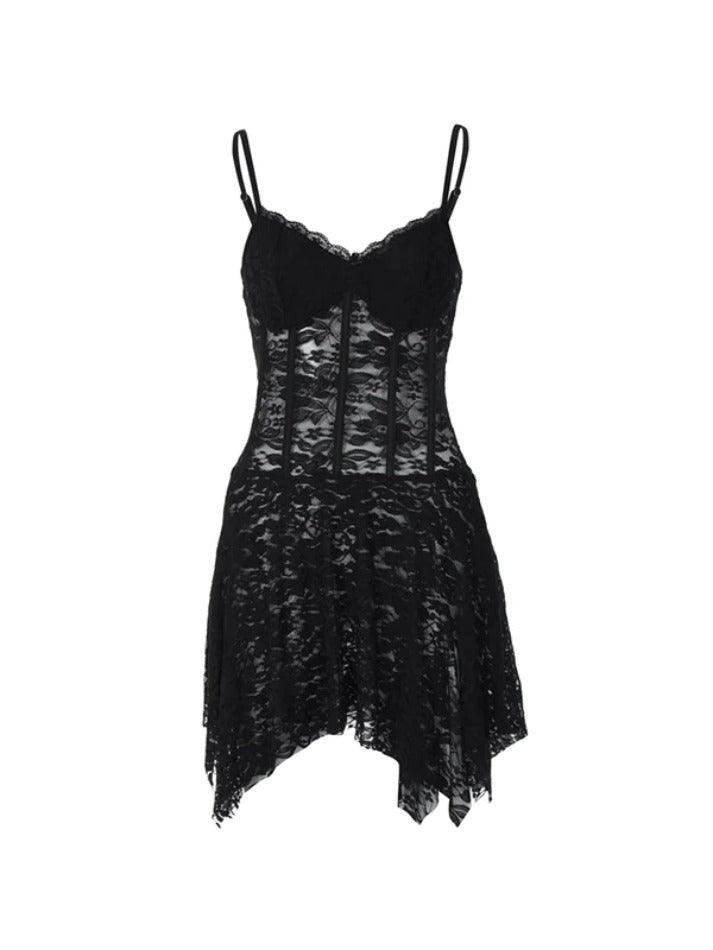 Lace Corset Irregular Hem Cami Mini Dress - AnotherChill