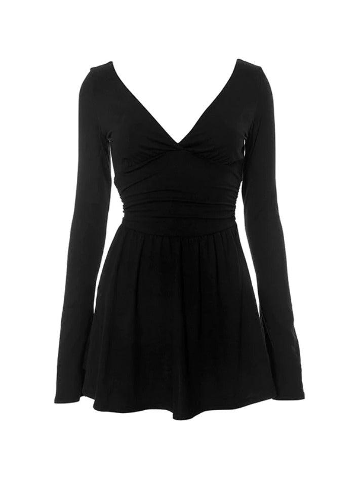 Solid V Neck Mini Dress - AnotherChill