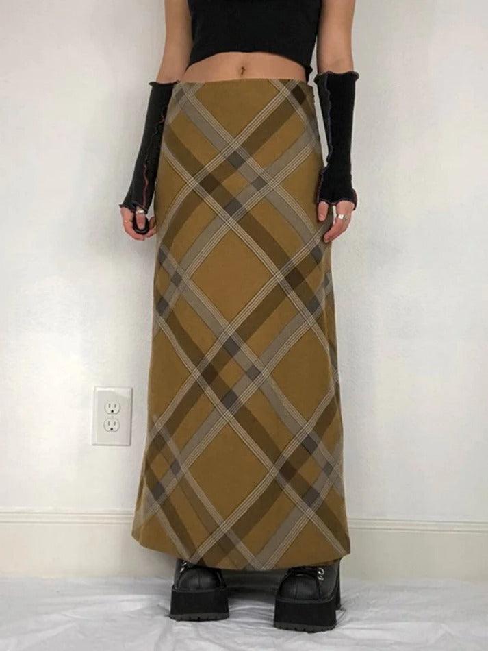 Vintage Argyle Print High Rise Maxi Skirt - AnotherChill