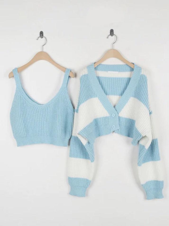 Stripe Splice Short Knit Cardigan - AnotherChill