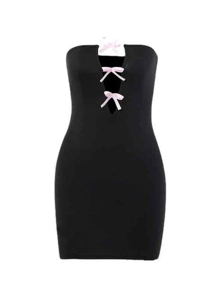 Cutout Bow Decor Wrap Hip Mini Dress - AnotherChill