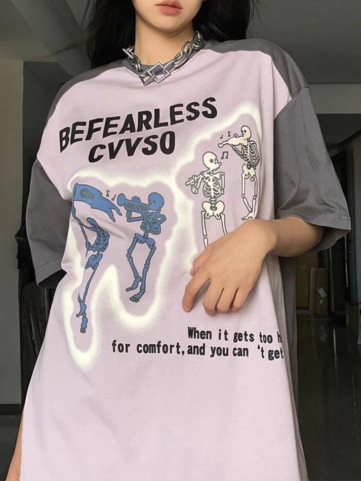 Contrast Color Skull Print Oversized Short Sleeve Tee - AnotherChill
