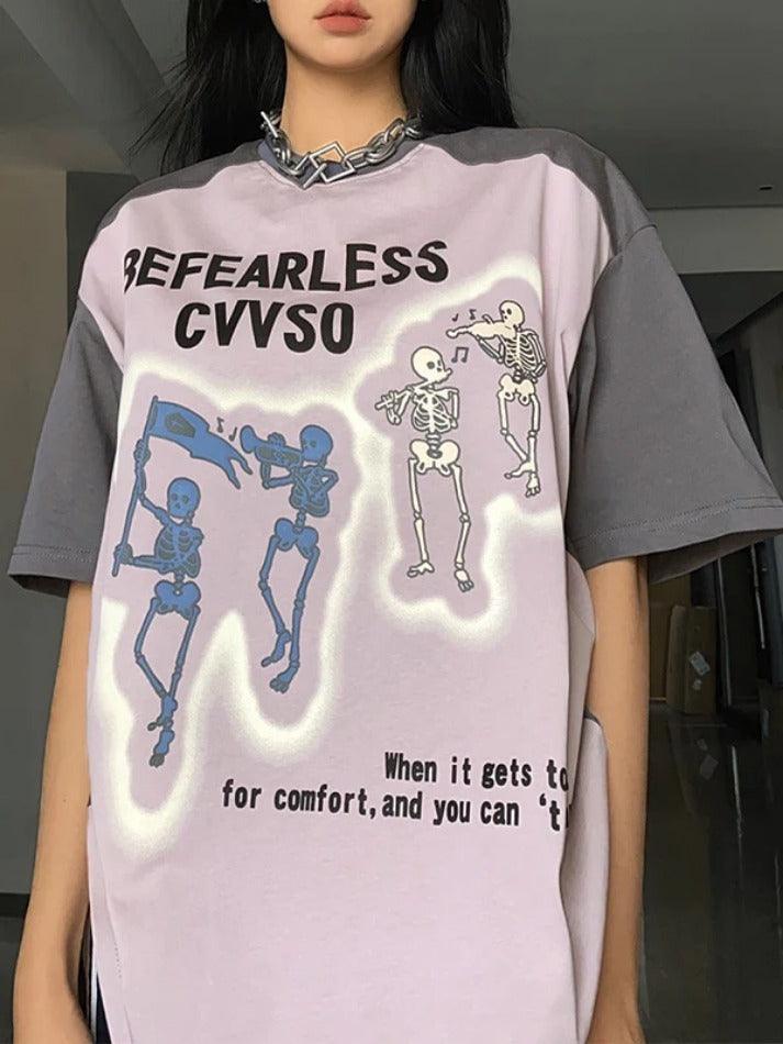 Contrast Color Skull Print Oversized Short Sleeve Tee - AnotherChill