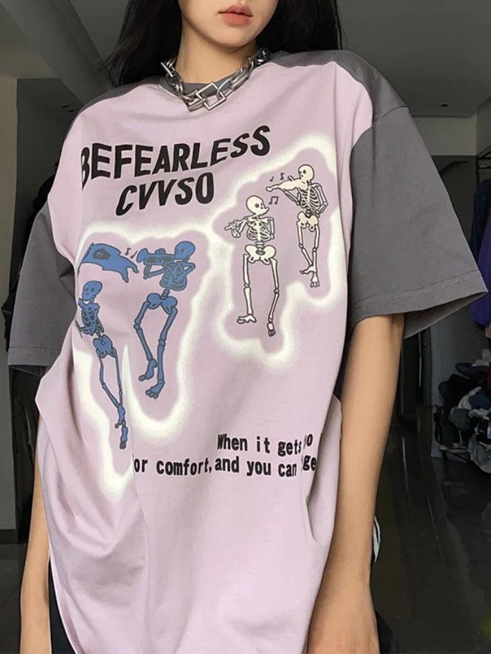 Contrast Color Skull Print Oversized Short Sleeve Tee - AnotherChill