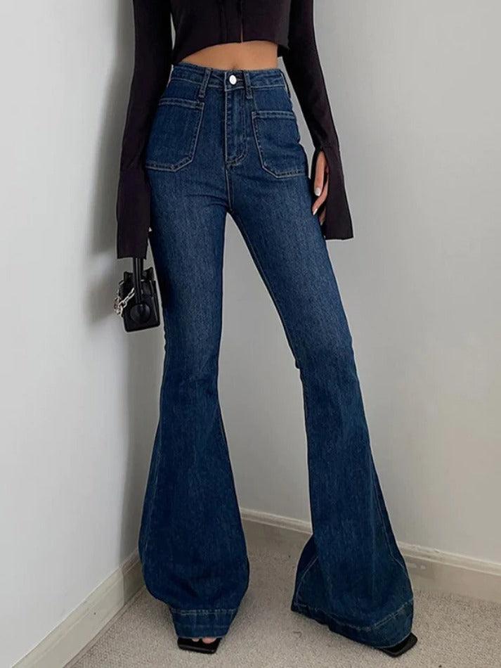 Vintage High Rise Elastic Flare Jeans - AnotherChill