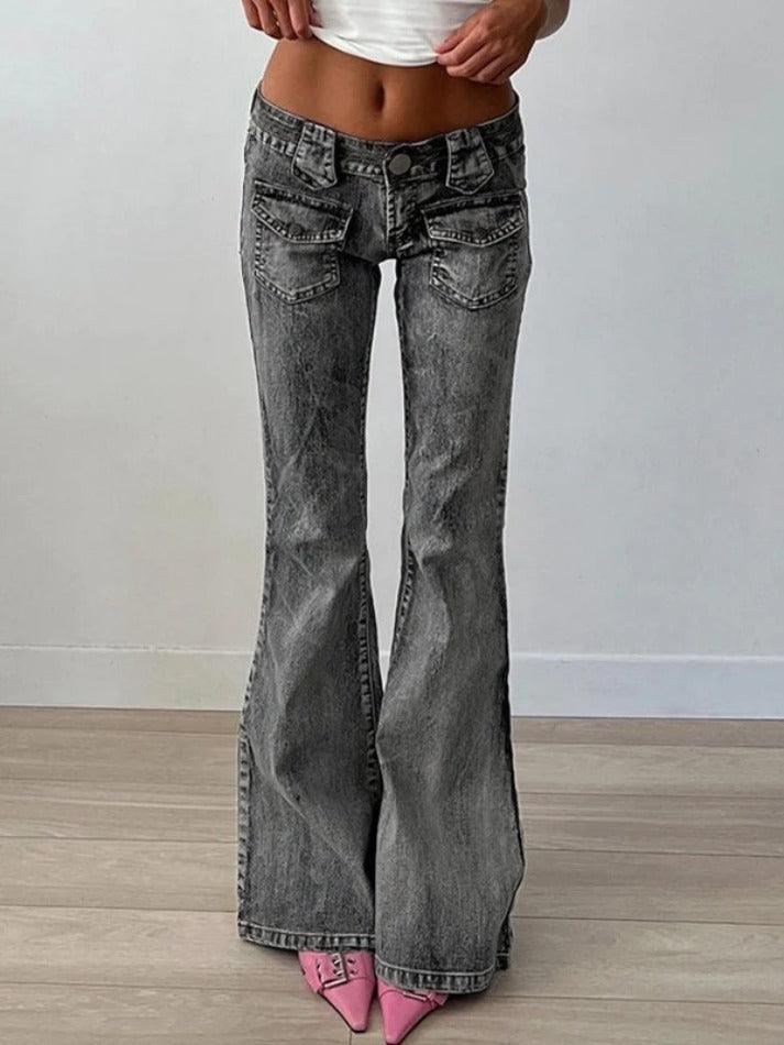 Vintage Distressed Dual Pocket Low Rise Flare Jeans - AnotherChill