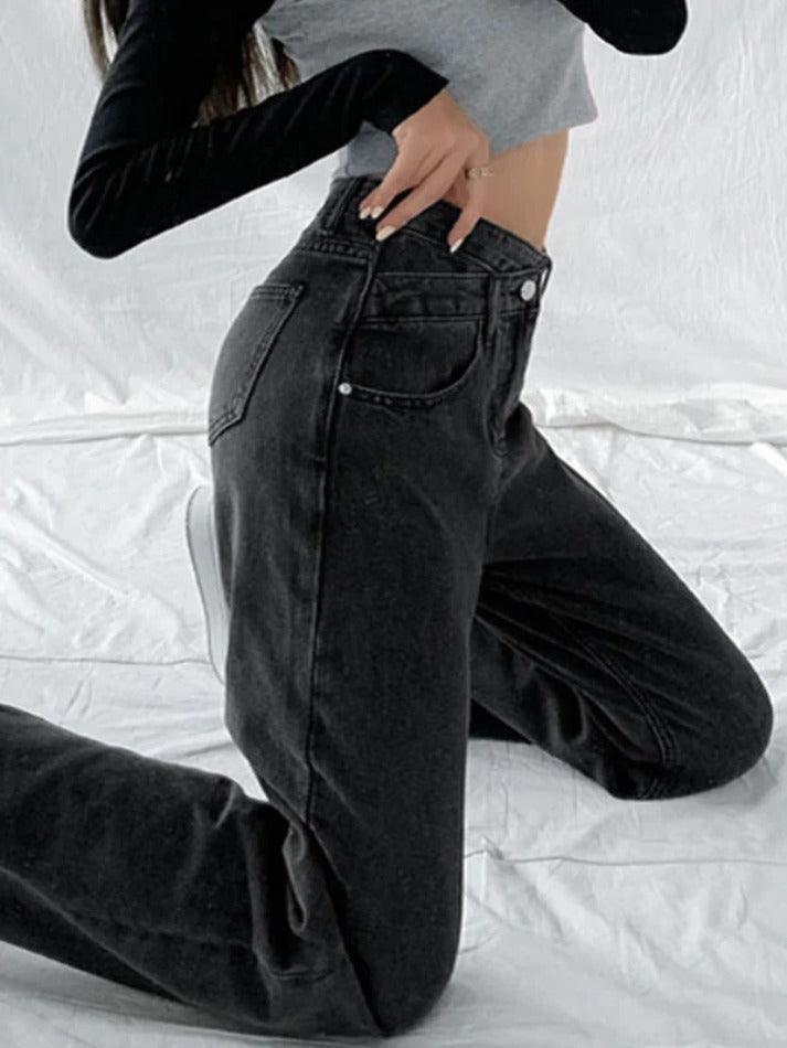 Vintage Crossover Waist High Rise Boyfriend Jeans - AnotherChill