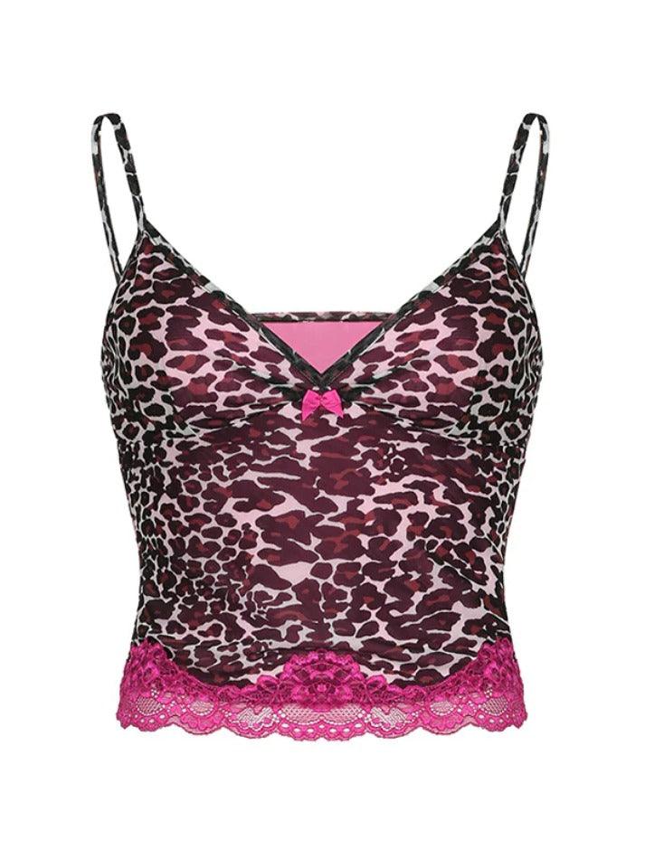 Personalized leopard print lace stitching Cami Top - AnotherChill