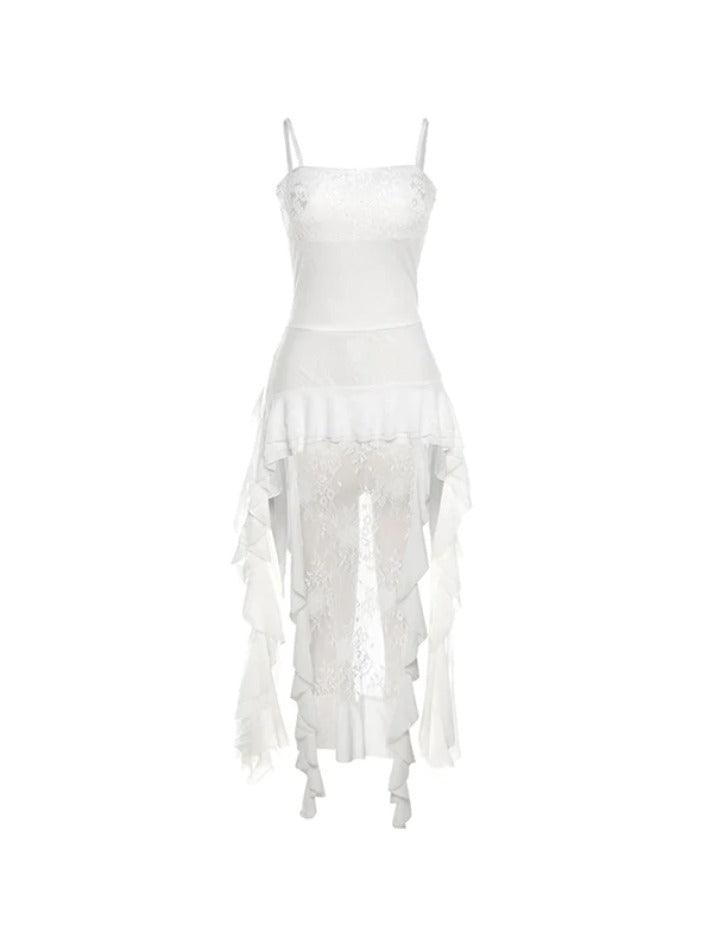 Lace Splice Irregular Ruffled Hem Cami Top - AnotherChill