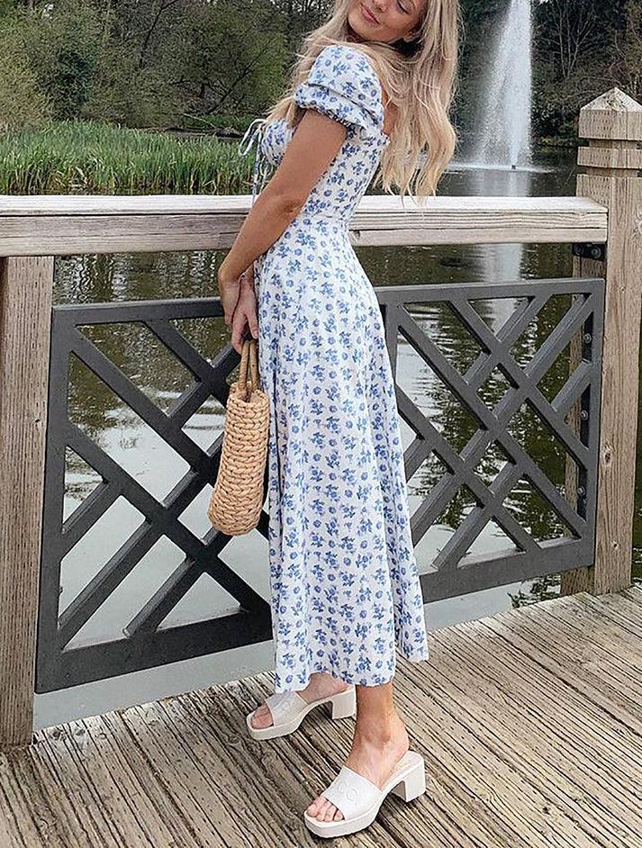 Puff Sleeve Floral Maxi Dress - AnotherChill