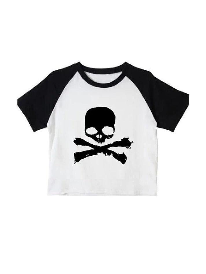 Raglan Sleeve Skull Crop Top - AnotherChill