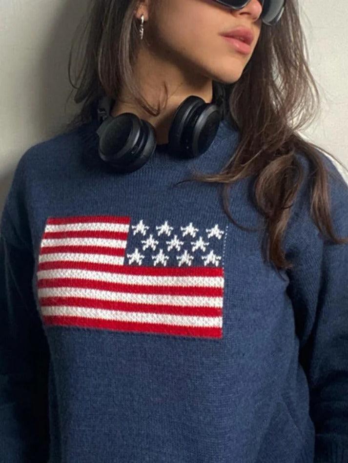 Retro Flag Jacquard Sweater - AnotherChill