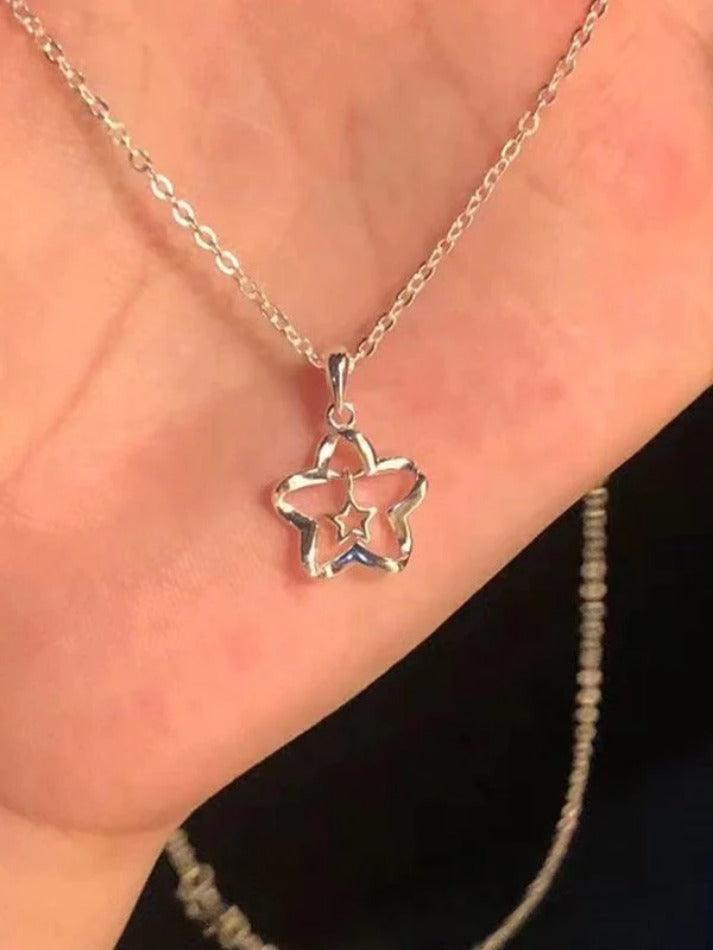 Silver Hollow Out Star Charm Necklace - AnotherChill
