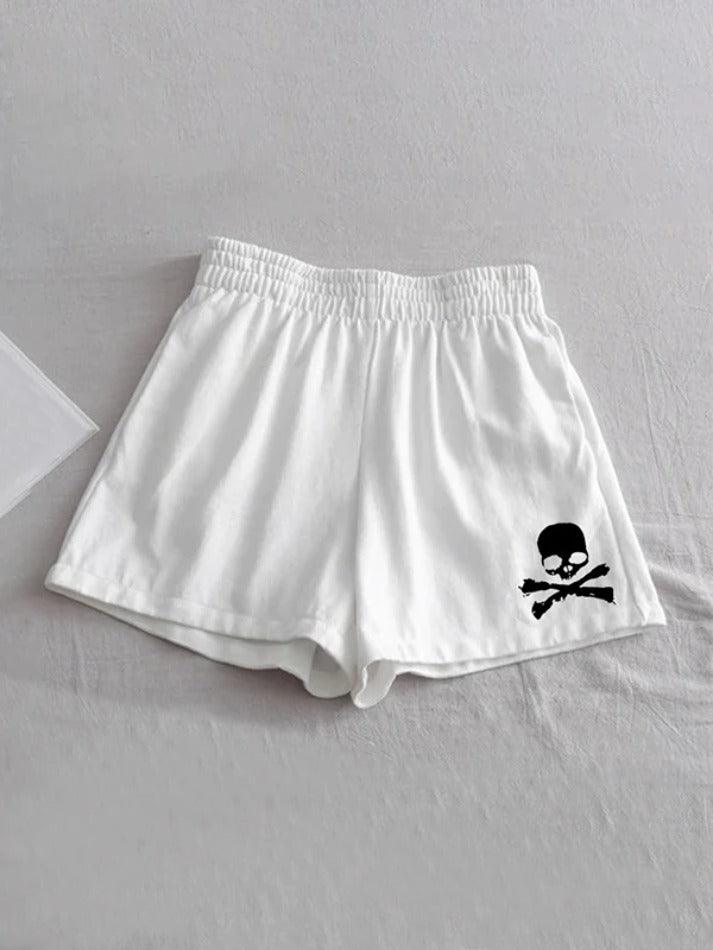 Skull Print Embellished Shorts - AnotherChill