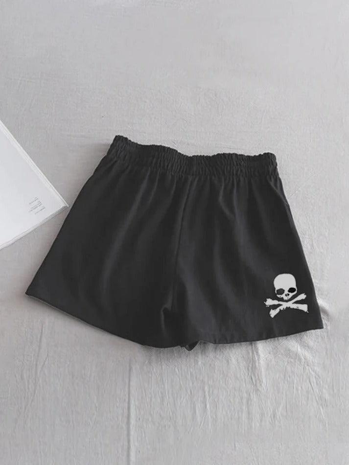 Skull Print Embellished Shorts - AnotherChill