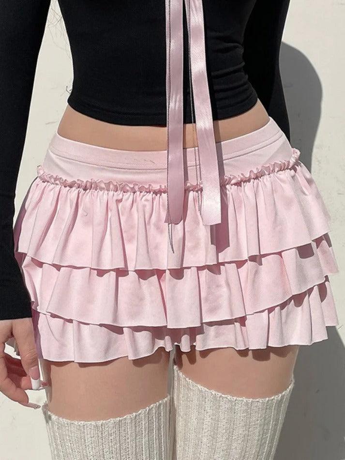 Solid Bow Splice Low Rise Tiered Mini Skirt - AnotherChill