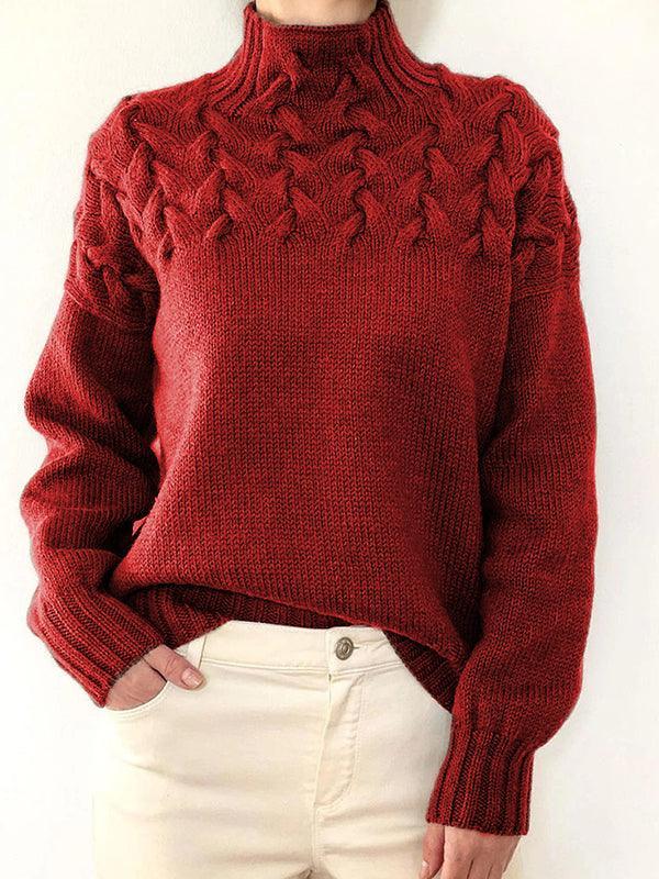 Solid Cable Knit Splice Turtleneck Sweater - AnotherChill