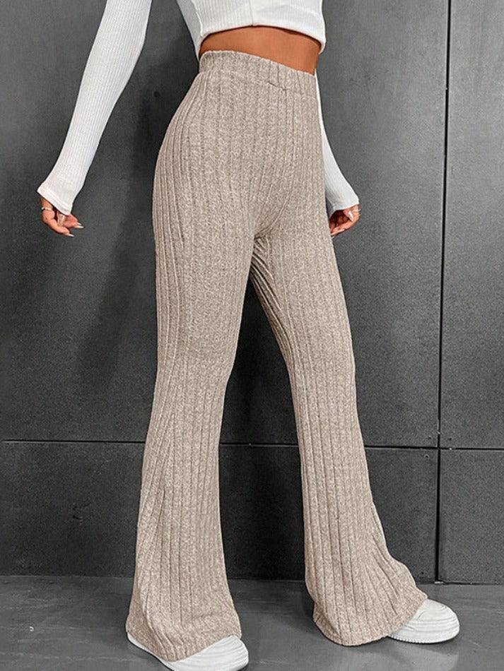 Solid Color Ribbed High Waist Flare Leg Pants - AnotherChill