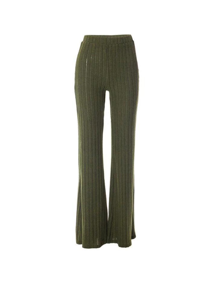 Solid Color Ribbed High Waist Flare Leg Pants - AnotherChill