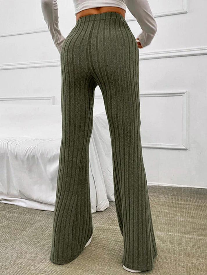 Solid Color Ribbed High Waist Flare Leg Pants - AnotherChill