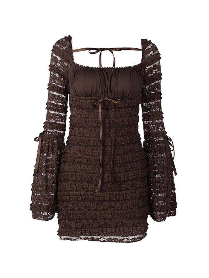 Solid Multi Layered Lace Square Neck Mini Dress - AnotherChill